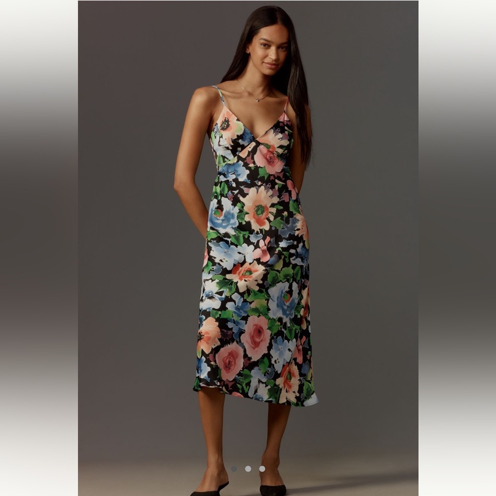 Anthropologie Floral Slip Midi Dress